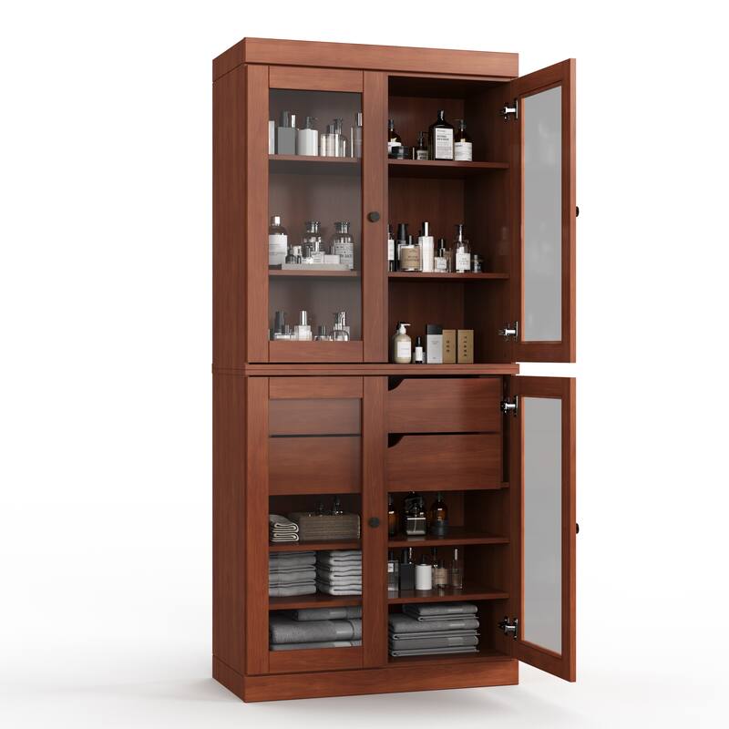 Palace Imports 100% Solid Wood 32" Bathroom Cabinet with Clear Glass Doors, 2-Drawers and Adjustable Shelves