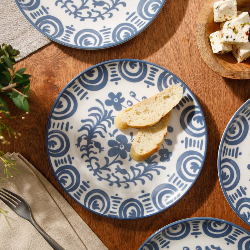 Bloomhouse - 2-Time Oprah's Favorite Things - Valencia Flor 4 Piece Salad Plate Set, 8.75" Stoneware Floral Decal Design