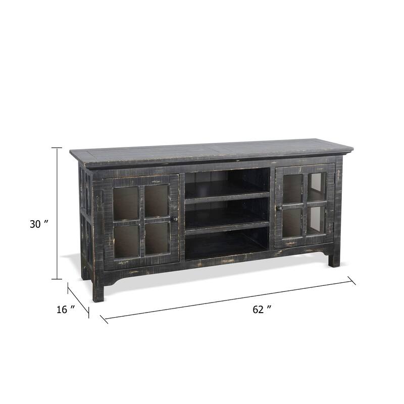 Kobe TV Stand Media Cabinet, Glass Doors, Farmhouse Black 62 Inch