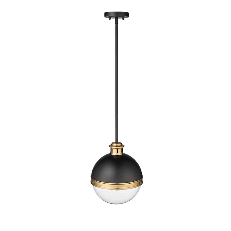 Millennium Lighting Ellmira 1 Light Pendant in Matte Black/Aged Brass with Clear Seedy Glass Shades