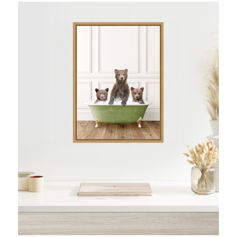 Kate and Laurel Sylvie Three Bear Cubs in Transitional Bathtub Framed Canvas by Amy Peterson