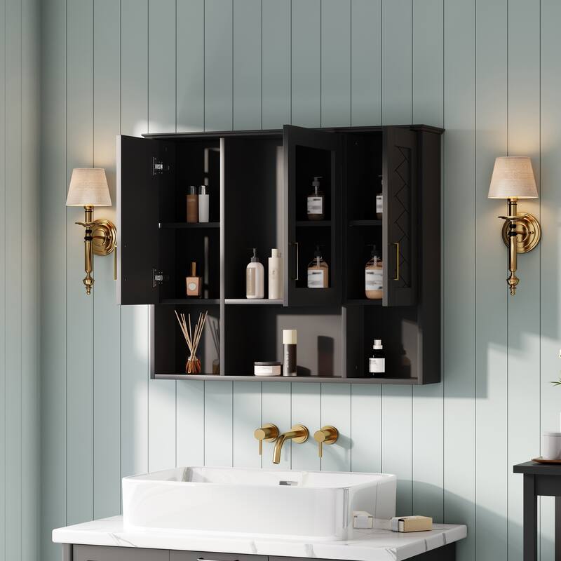 35" 2-in-1 Wall Mounted Medicine Cabinet with Adjustable Shelves & Soft Close Doors, High-Define Mirror with Storage