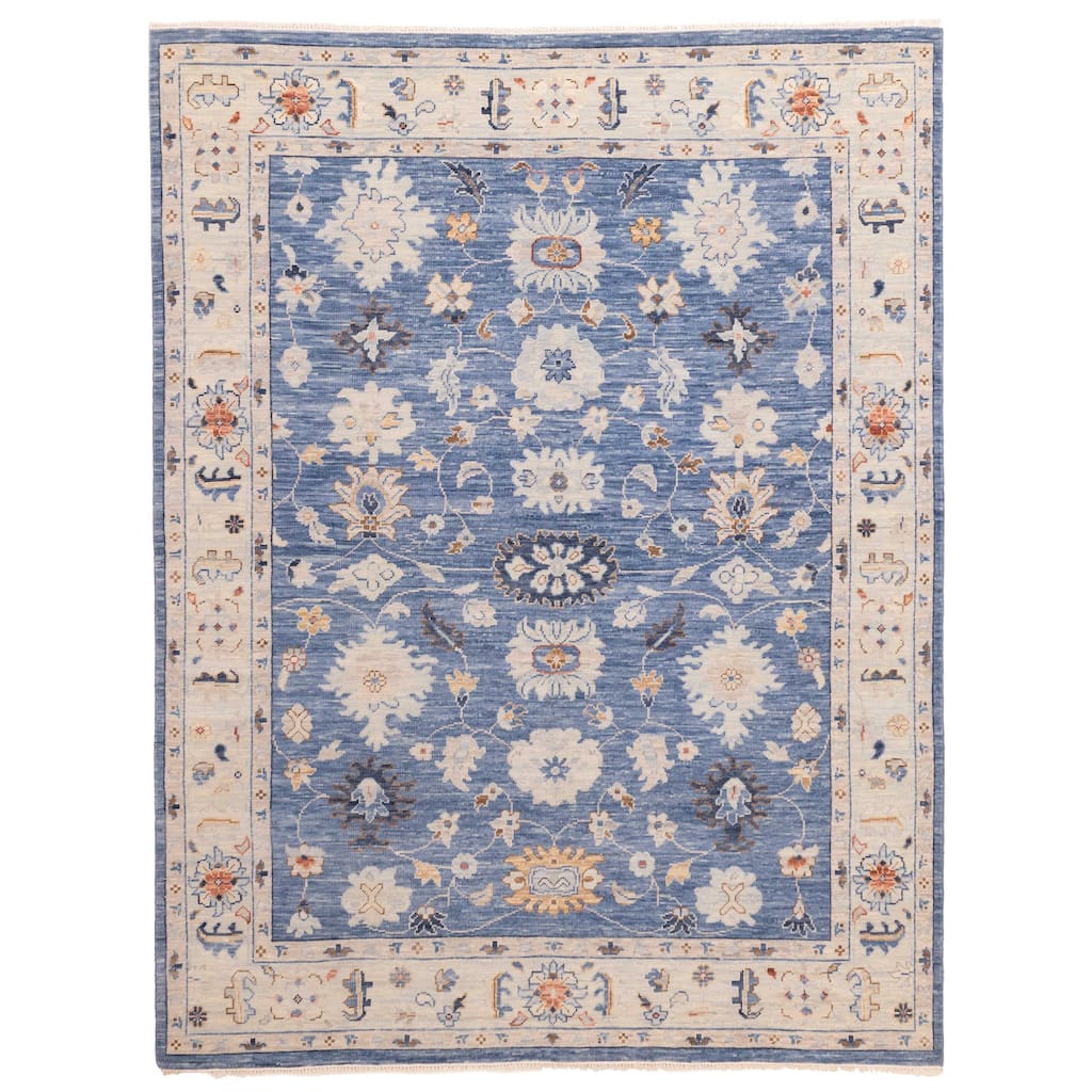 ECARPETGALLERY Hand-knotted Modern Oushak Dark Blue Wool Rug - 7'11 x 10'3