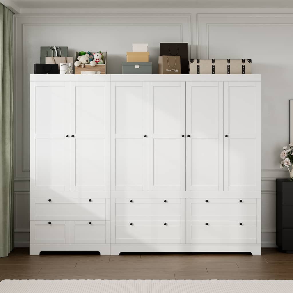 Gyomojoy Large White Wardrobe Closet with Drawers & Doors, Modular Armoire with Hanging Rods, Apartment & Dorm Storage