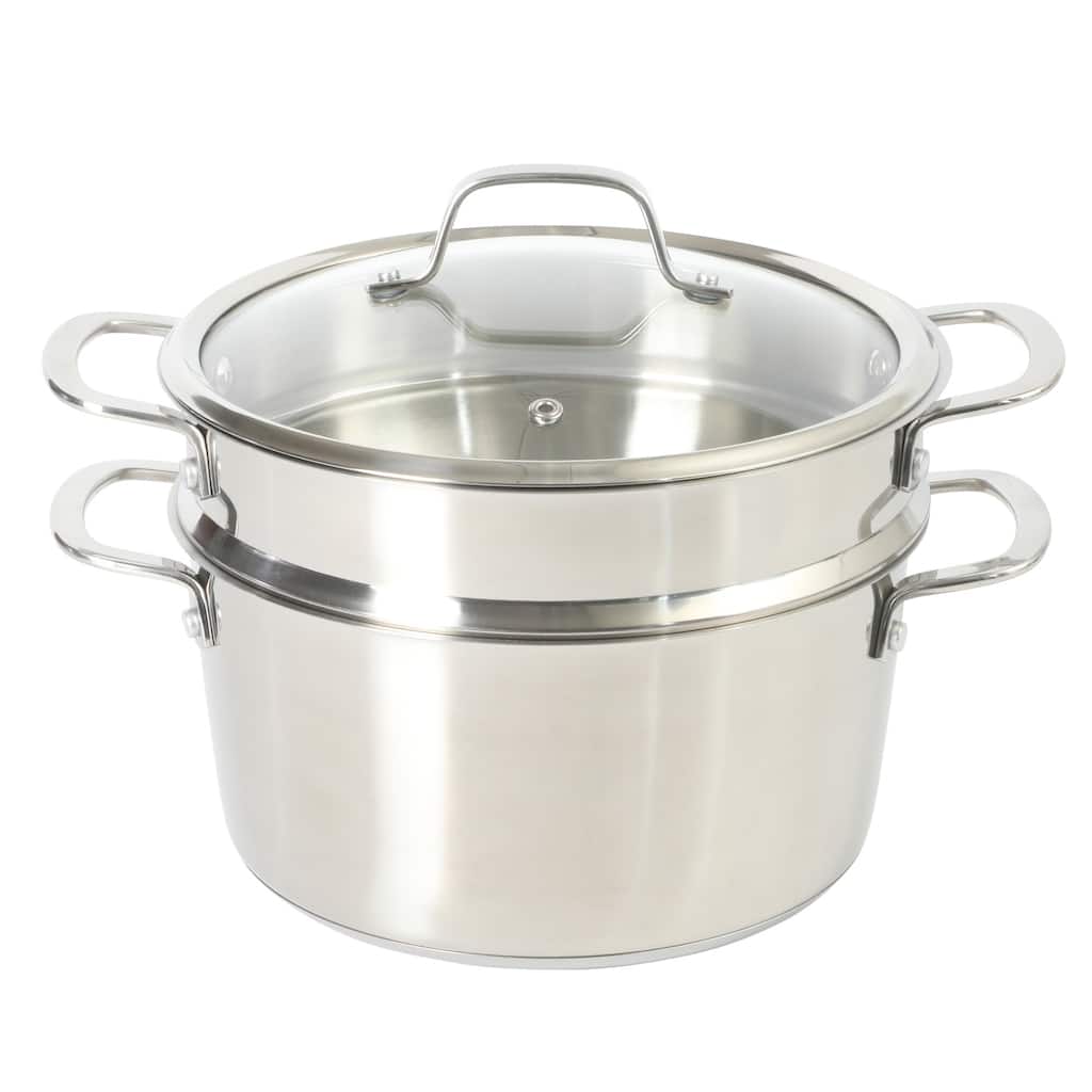 Sur La Table Kitchen Essentials 3-Piece 5.3-Quart Stainless Steel Dutch Oven with Steamer Insert & Glass Lid