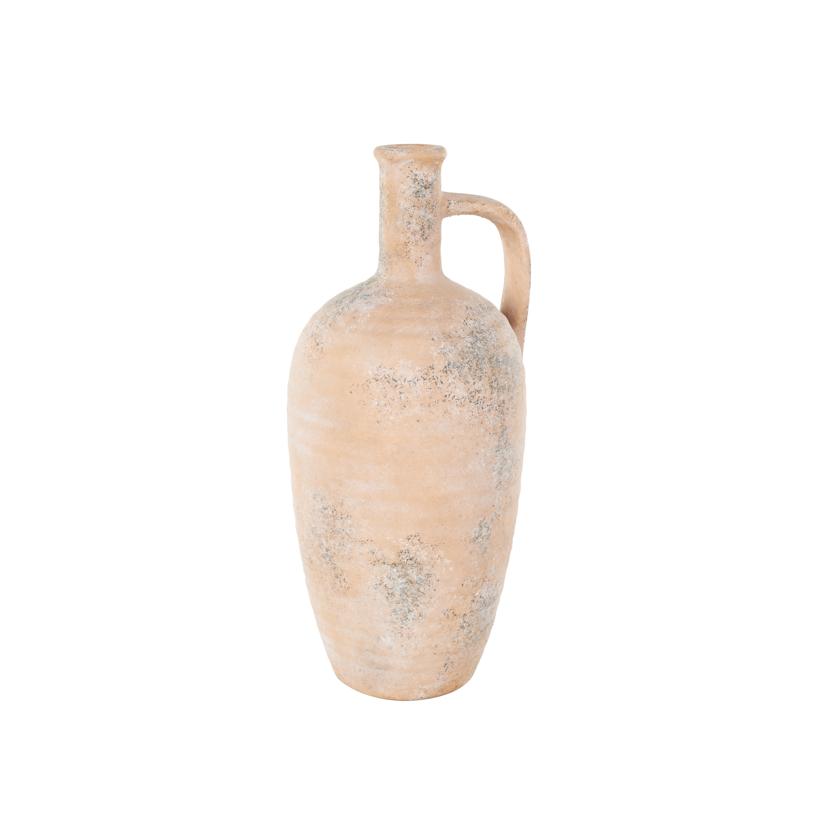 Beige Ceramic Antique Style Distressed Decorative Vase with Handle