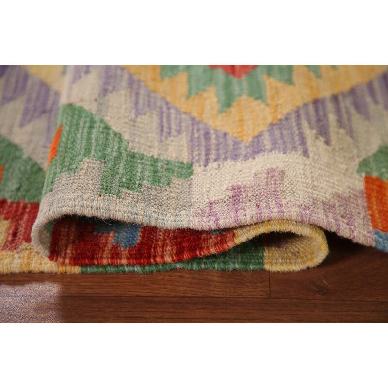 Reversible Kilim Accent Rug Flatweave Geometric Wool Carpet - 3'5"x 5'2"