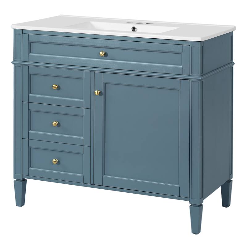 36" Bathroom Vanity with Top Sink, Modern Bathroom Storage Cabinet with 2 Drawers and a Tip-out Drawer