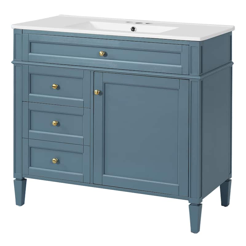 36"Bathroom Vanity with Top Sink, Bathroom Storage Cabinet with 2 Drawers and a Tip-out Drawer, Single Sink Bathroom Vanity
