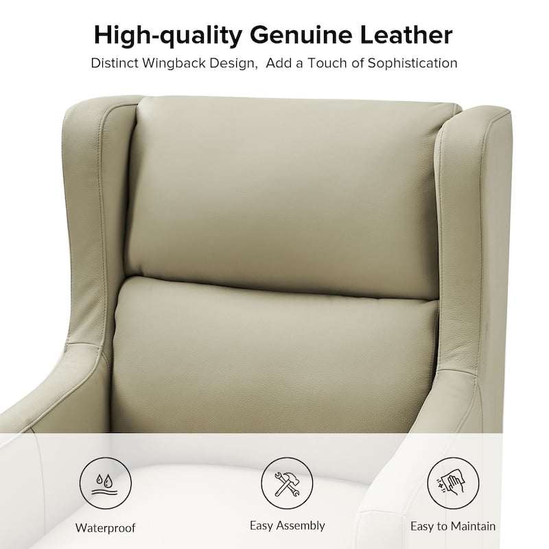 Erich Genuine Leather Wingback Armchair with Pillow by HULALA HOME