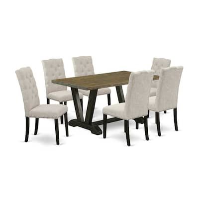 HomeStock 7-Pc Rectangle Natural Oak Finish Solid Wood Top Dining Table with 6 Parson-Chairs