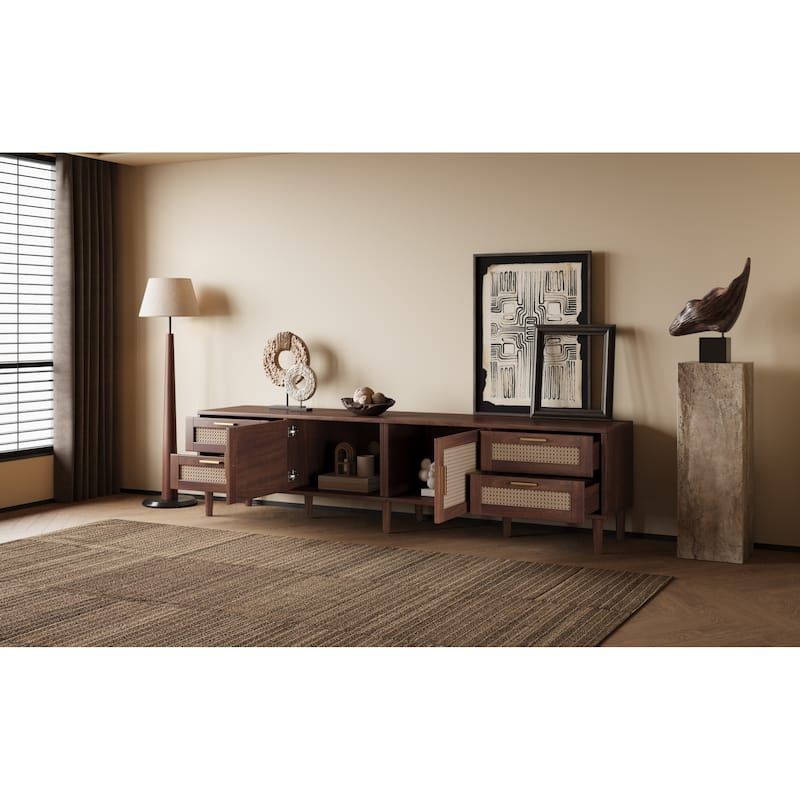 Roomfitters 78 Inch TV Stand for TVs up to 85 Inch, Modern Media Console with 4 Drawers & Soft Close Doors, Dark Brown