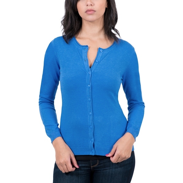 Real Cashmere Cobalt Blue CrewNeck Cardigan Womens Sweater - Free Shipping On Orders Over $45 