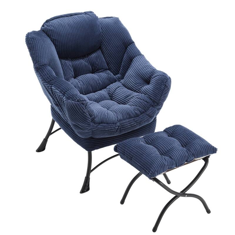 Modern Lounge Chair with Ottoman - Plush Reading Accent Chair with Footrest and Side Pocket
