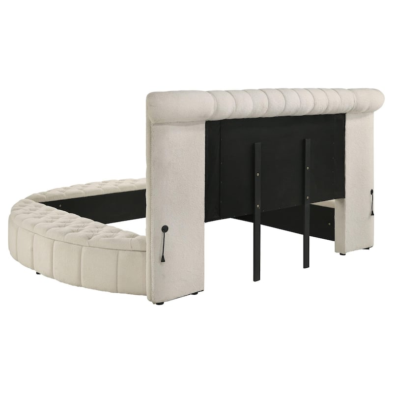 Neya King Round Bed with Storage, Wingback, Ivory Boucle Upholstery