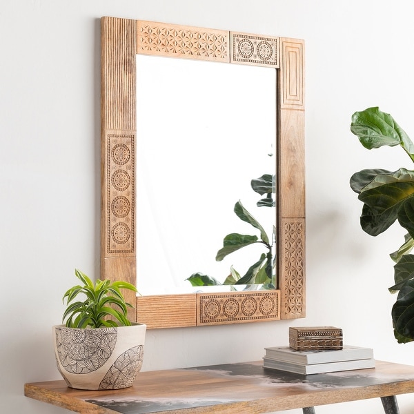 Deena Mango Wood Block 39x32-inch Mirror - 39"H x 32"W. Opens flyout.
