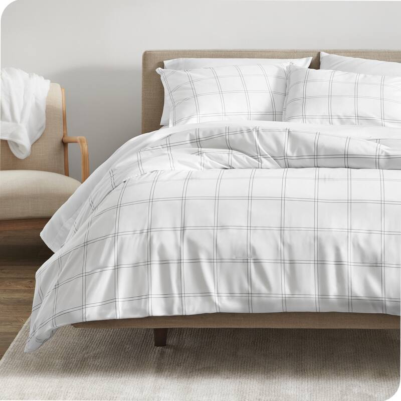 Bare Home Down Alternative Track Stitch Comforter Set - Queen - Modern Plaid - White/Grey