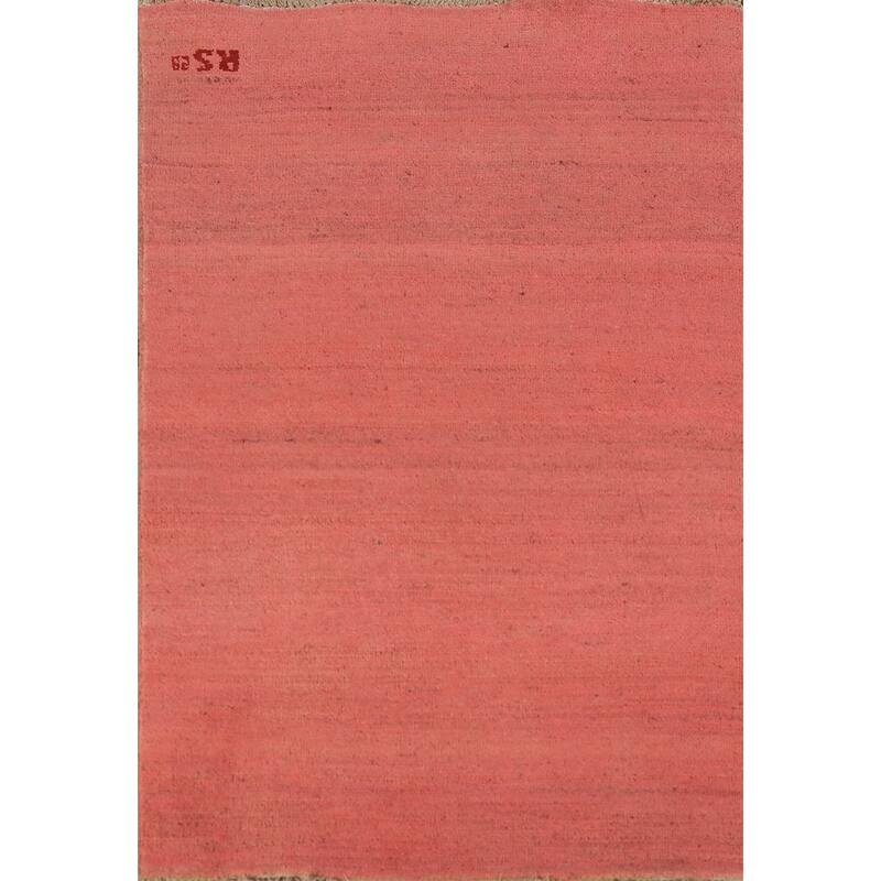 Pink Gabbeh Modern Rug Hand-Knotted Pink Wool Carpet - 2'9" x 3'11"