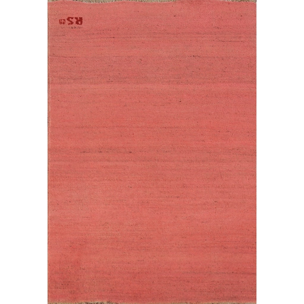 Pink Gabbeh Modern Rug Hand-Knotted Pink Wool Carpet - 2'9" x 3'11"