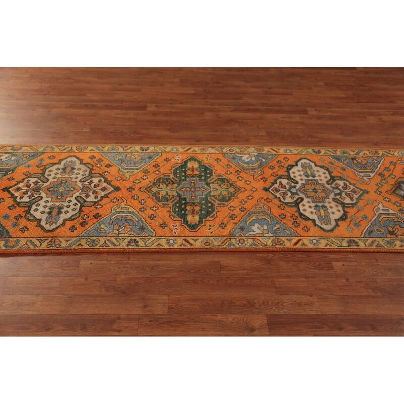 Orange Kazak Indian Runner Rug Hand-Knotted Wool Carpet - 2'6"x 9'11"