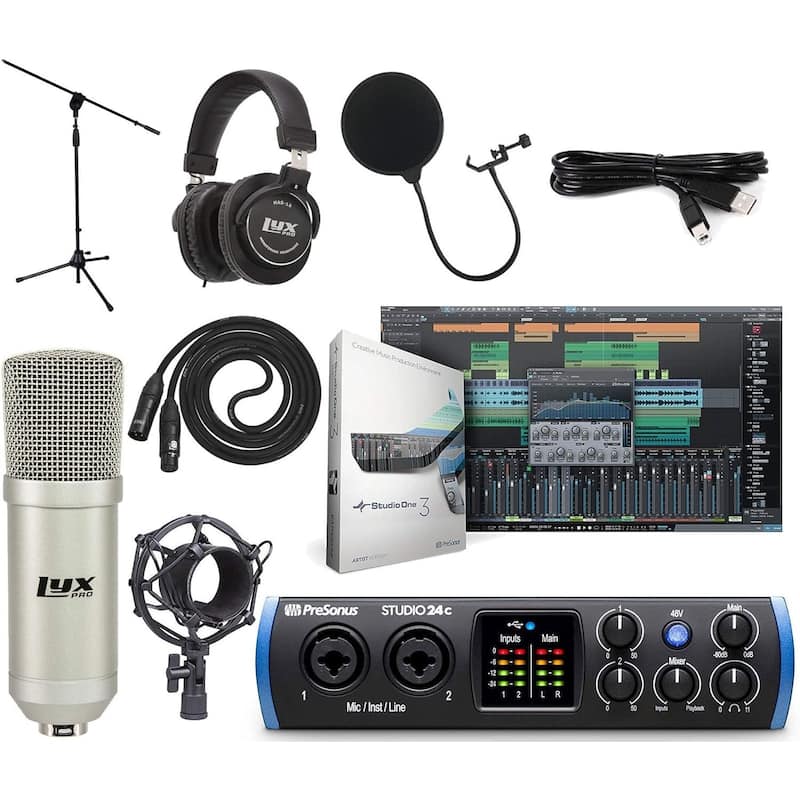 PreSonus Studio 24c USB-C 2×2 interface bundle with mic, headphones & DAW - Silver