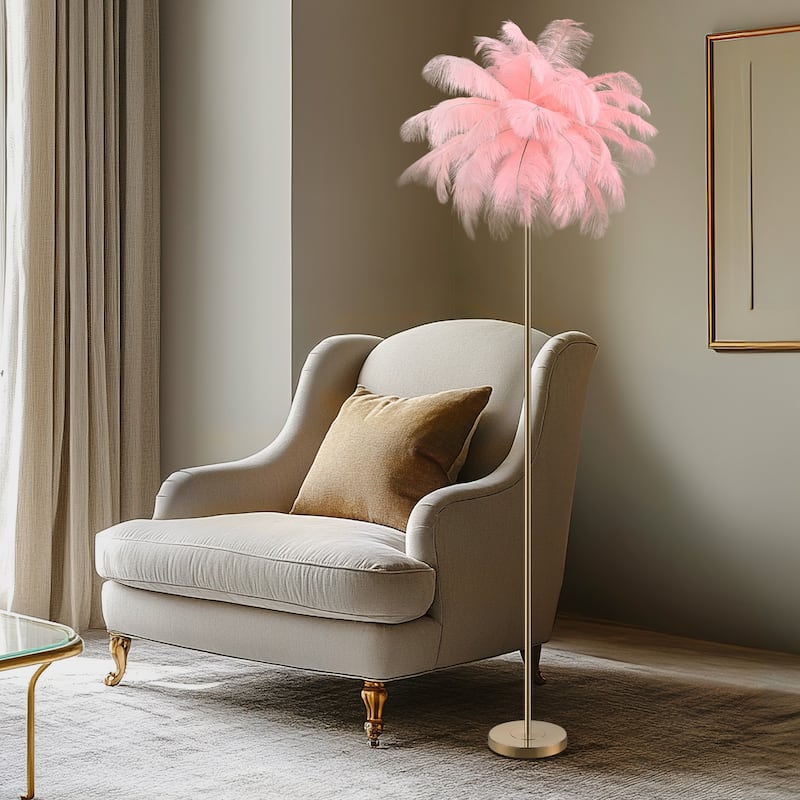 63 Inch Feather Tripod Floor Lamp With Bulbs