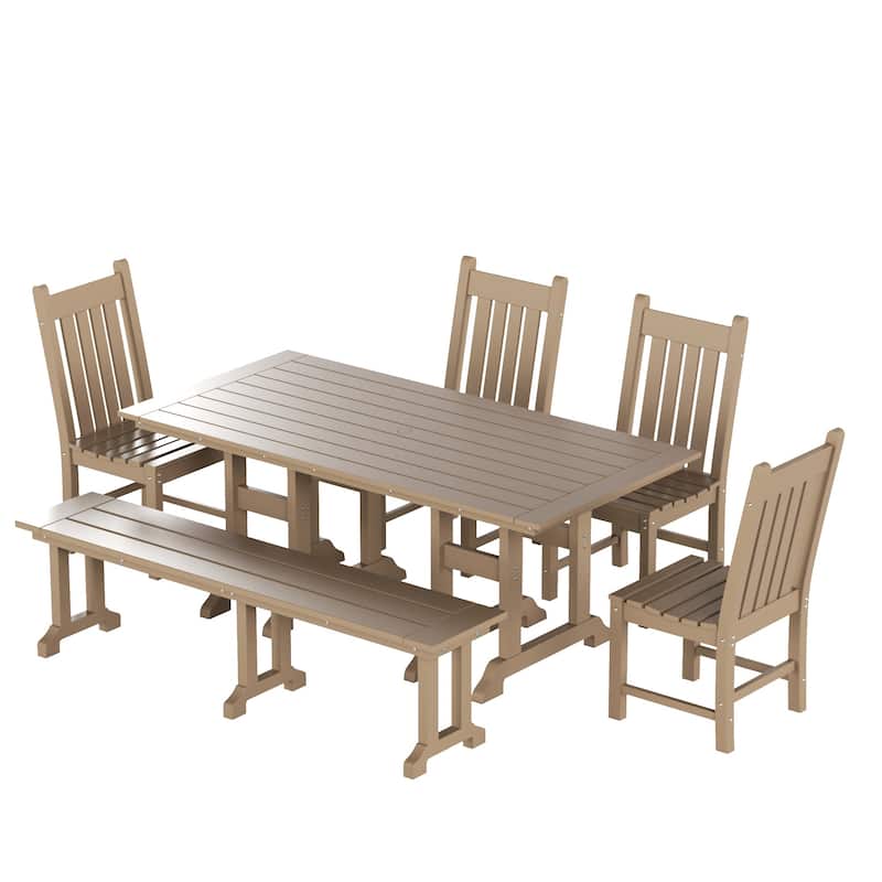 Laguna Hdpe All Weather Outdoor Patio Dining Set with Rectangle Table, Side Chairs, and Bench (6-Piece Set)