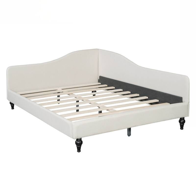 Full Size L-Shaped Linen Daybed, with Solid Wood Legs