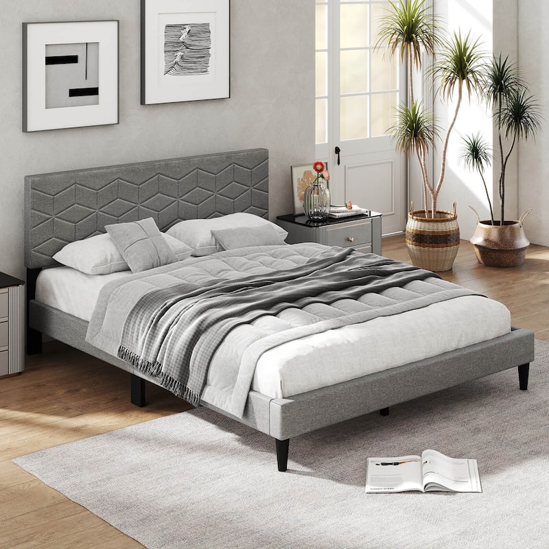 Costway Twin/Full/Queen Size Bed Frame with Linen Fabric Upholstered