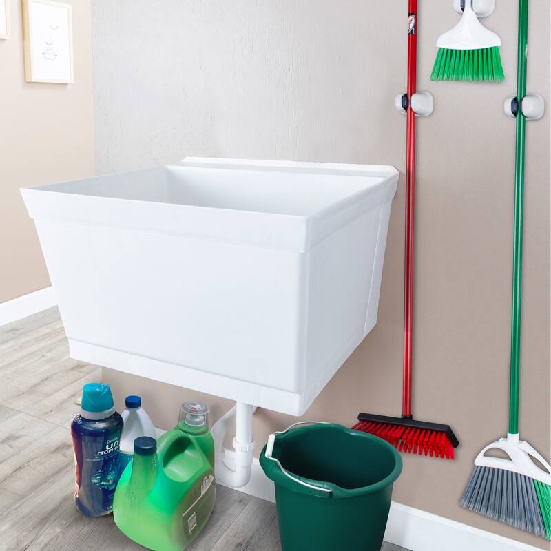 TEHILA 19-Gallon Wall-mounted Utility Sink 22.88 in. W with Drainage Kit