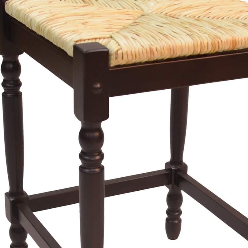 Solid Wood Rush Seat Backless Counter Height Stool with Footrest