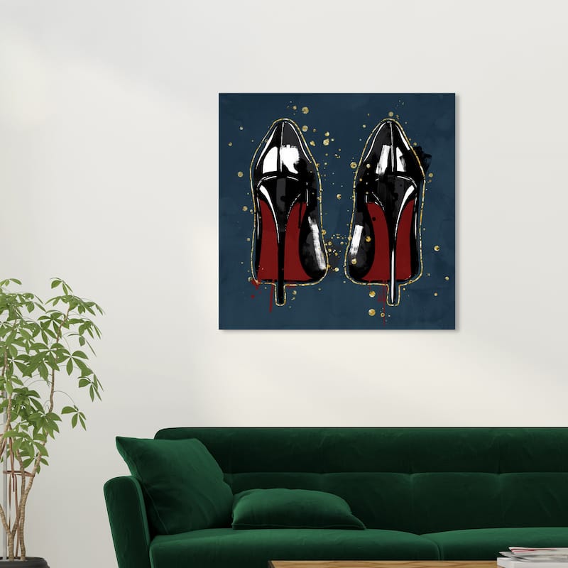Wynwood Studio Canvas Fashion and Glam Painted Heels Navy Blue and Dark Blue Glam Wall Art Canvas Print - 30 x 30
