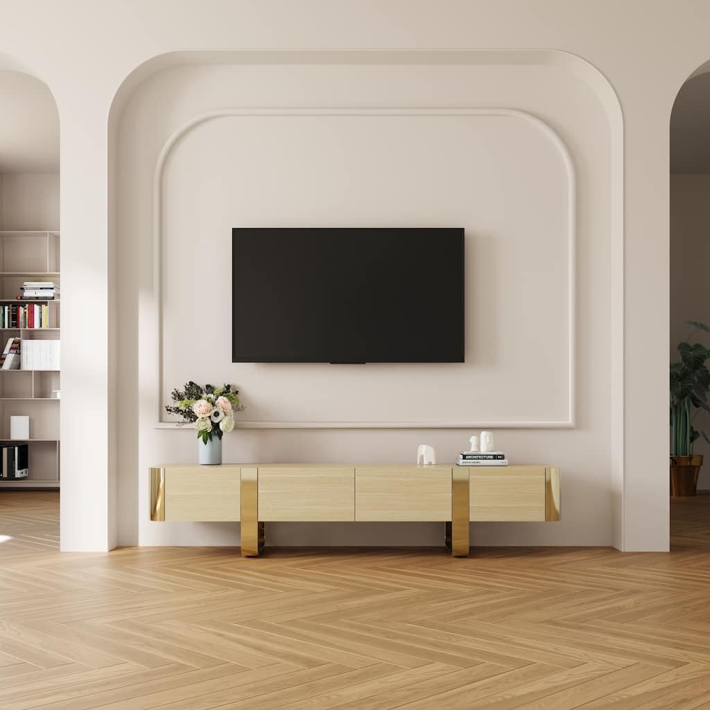 79 inch Wood TV Stand Partial Assembly Entertainment Center Modern Media Console with Drawers and Storage Cabinets