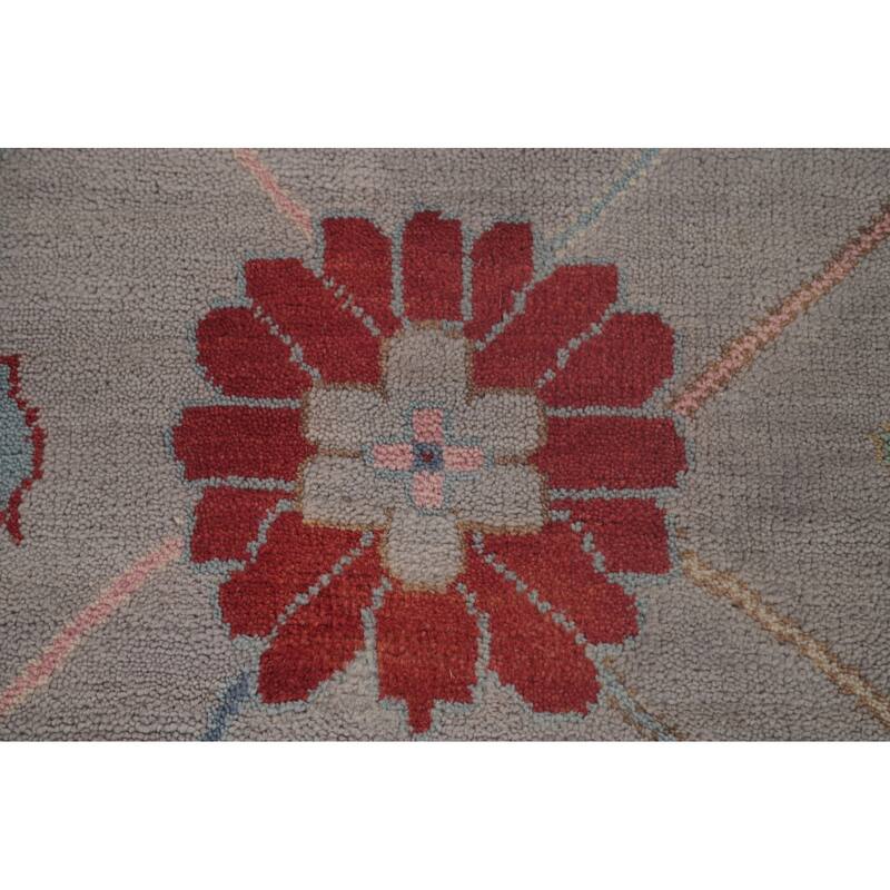 All-Over Gray Oushak Oriental Area Rug Hand-Knotted Wool Carpet - 9'0" x 11'8"