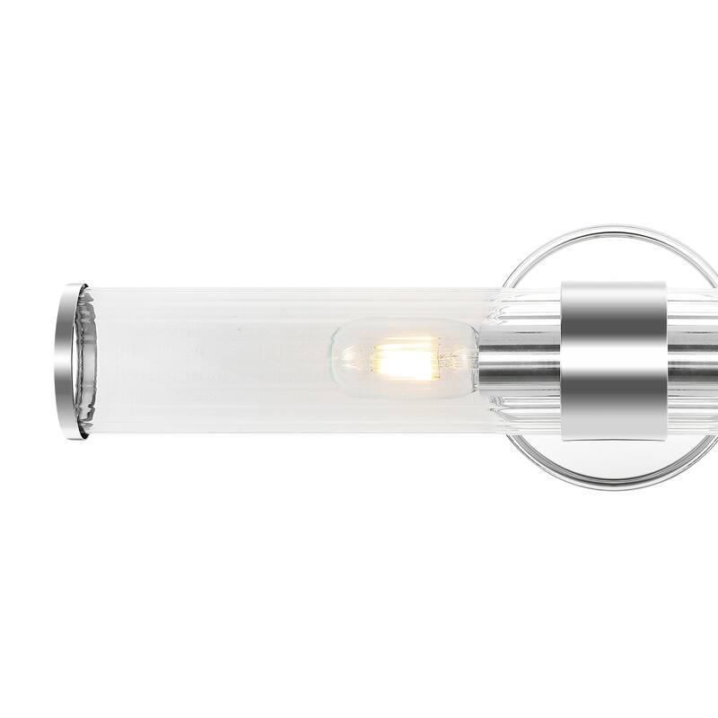 Cecil 6" 1-Light Tall Cylinder Iron/Striped Glass Modern Mid-Century LED Vanity, Chrome by JONATHAN Y