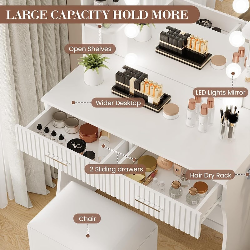 Makeup Vanity Desk Set with Mirror and 12 LED Lights