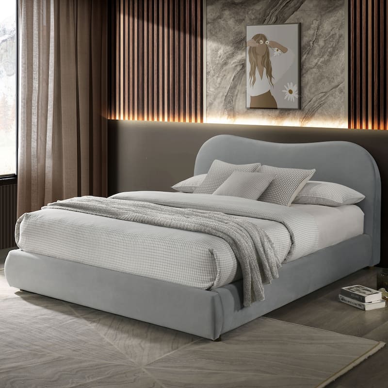Furniture of America Niric Modern Fabric Upholstered Platform Bed with Storage Footboard
