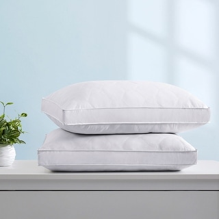 2 Pack Premium Quilted 2" Gusset Goose Feather and Down Bed Pillows for Side&Back Sleepers - White
