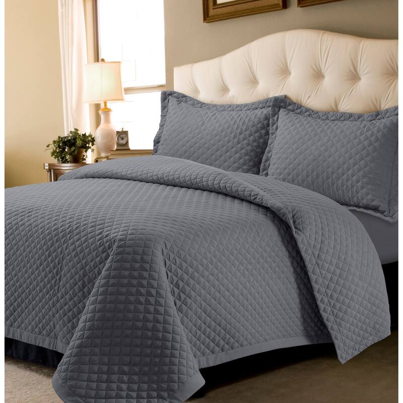 Brisbane Solid Oversized Quilt Set - Grey - Queen
