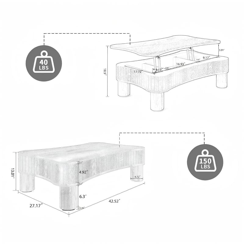 Rustic Lift Top Coffee Table with Hidden Storage