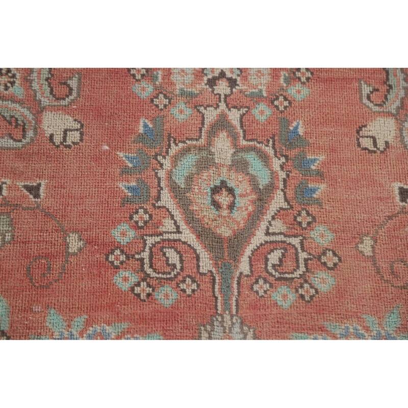 Hand Knotted Oriental 100% Wool Carpet Traditional Floral Pink Mashad Area Rug - 9' 5'' X 6' 2''