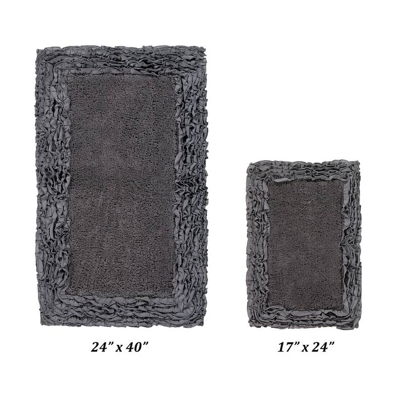 Better Trends Shaggy Border Collection Bathroom Rug -100% Cotton Tufted, Non-Skid Spray Latex Backing, Machine Washable Bath Mat - 2 Piece Set (17" x 24" | 24" x 40") - Gray