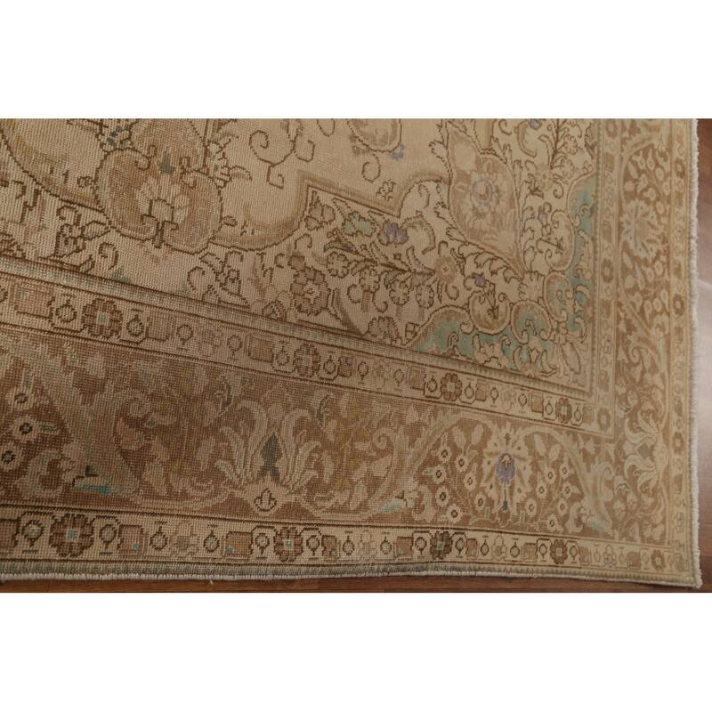 Vintage Distressed Tabriz Persian Area Rug Hand-knotted Wool Carpet - 9'10" x 12'8"