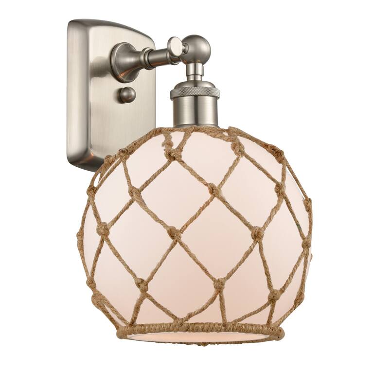 Innovations Lighting Farmhouse Rope 13" Tall Bathroom Sconce - Brushed Satin Nickel / White / Black