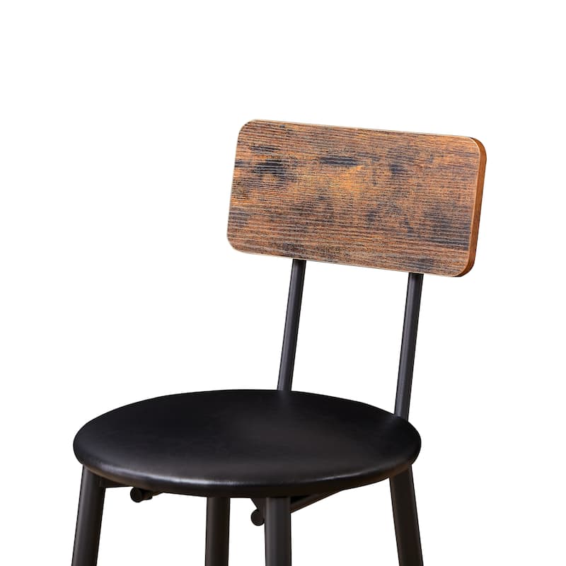 Industrial-Style 3-Piece Bar Table Set with Upholstered Stools, Rustic Woodgrain Tabletop, and Space-Saving Design
