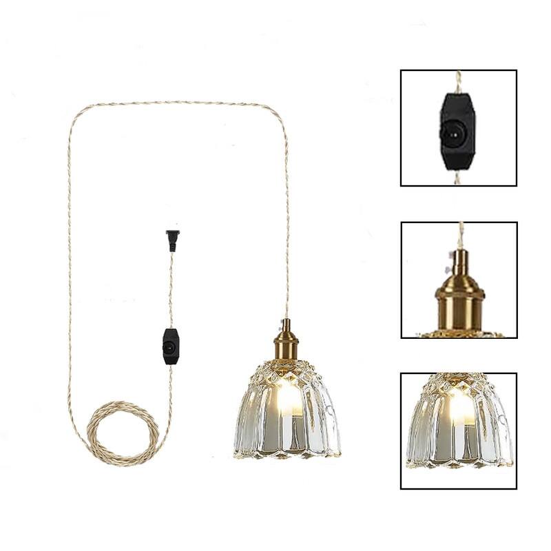 E26 kitchen pendant lights gold hanging light glass, metal plug in light