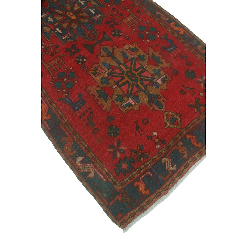 Fine Vintage Distressed Kiraz Red/Brown Runner - 3'3" x 9'11"