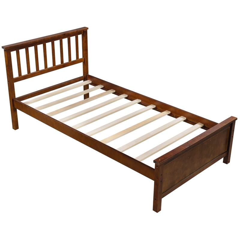 Twin Size Solid Wood Platform Bed with Headboard & Footboard