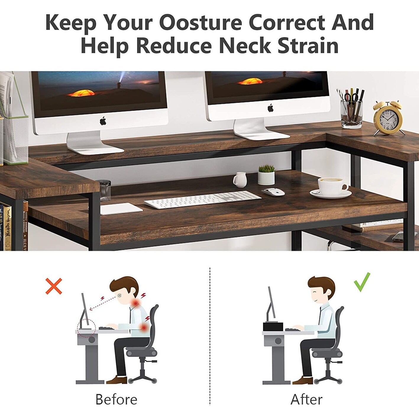 Tribesigns Computer Desk, 63 Office Desk with Drawers & Monitor Stand