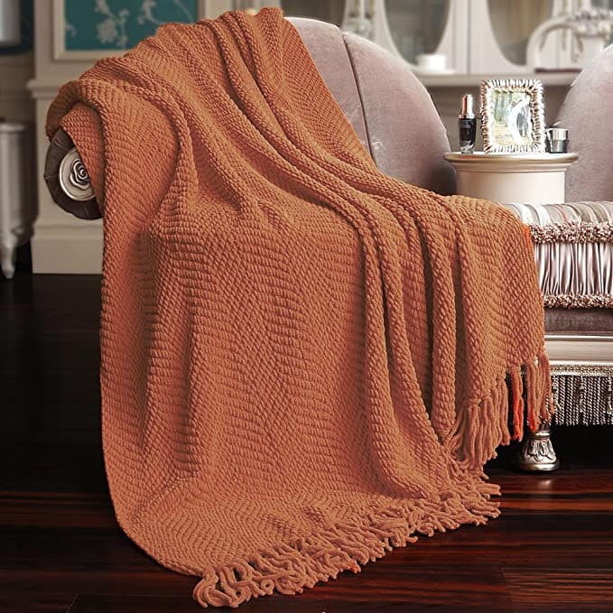 Knitted Tweed Couch Throw - Rust - 50" x 60"